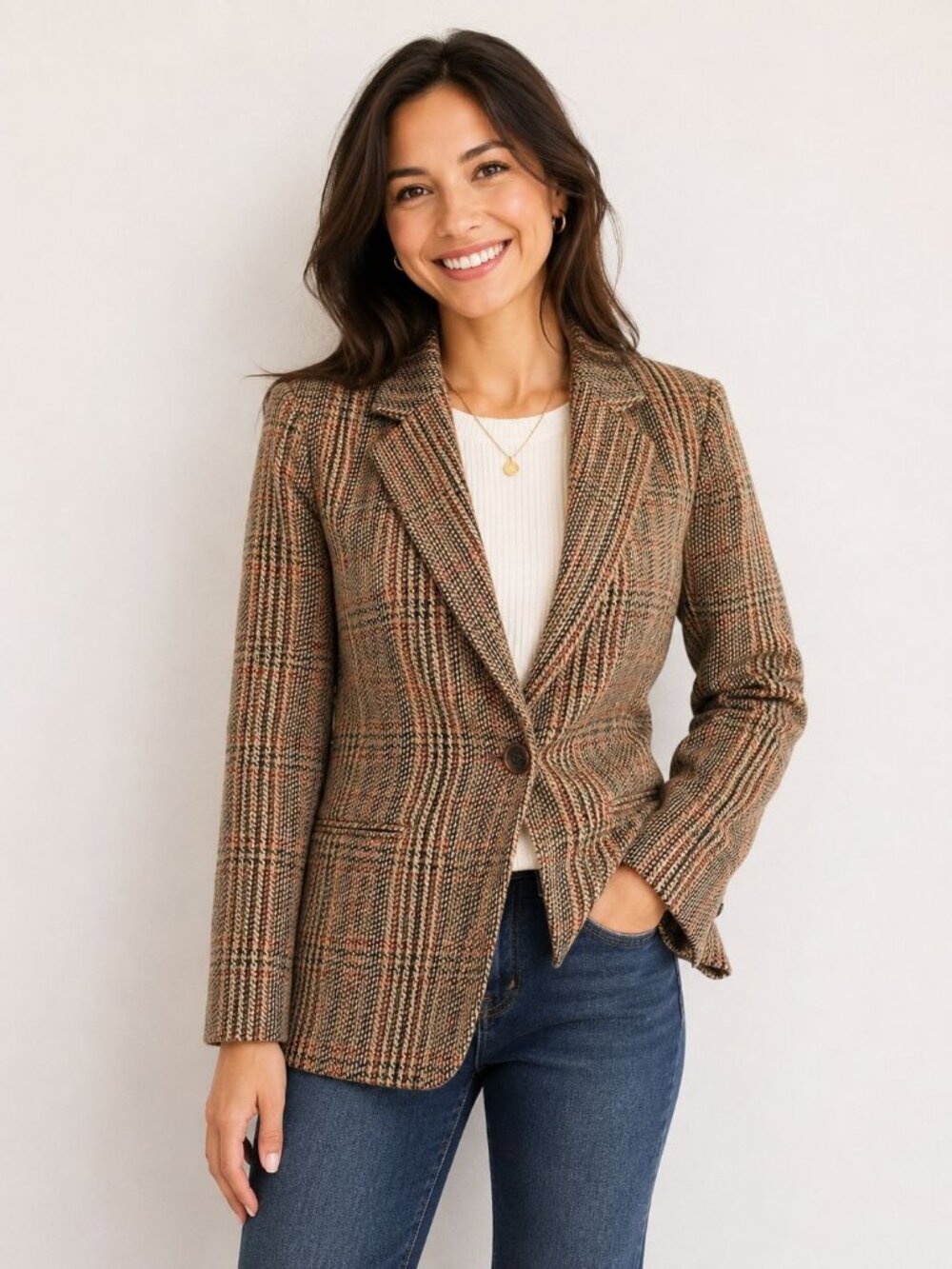 Sag Harbor wool-blend tweed blazer classic houndstooth plaid pattern Size 6